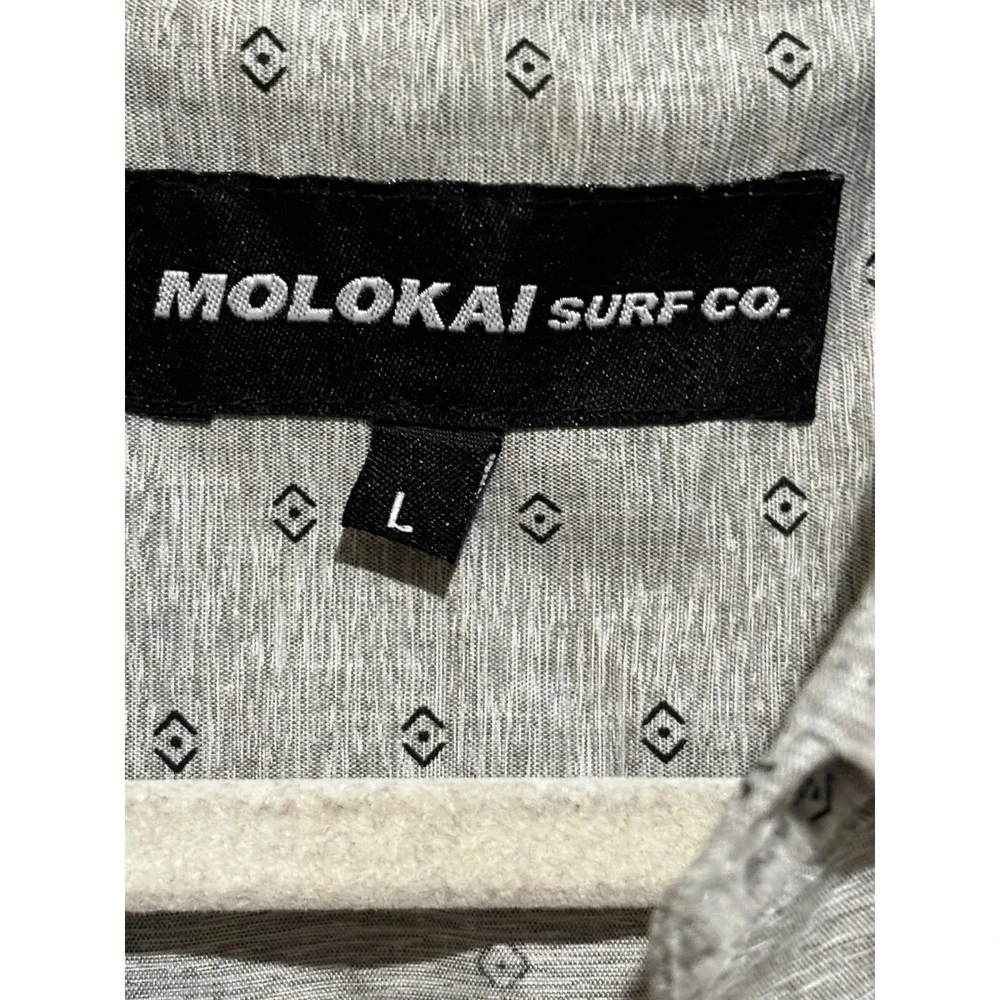 Molokai Surf Co Mens Large Gray‎ Short Sleeve Geometric Print Button Down Shirt
